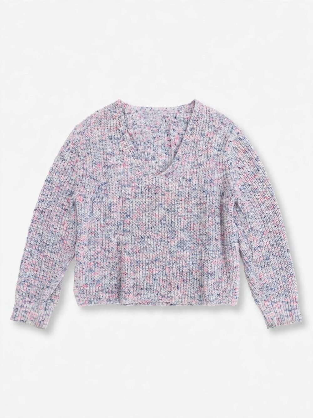 Express Confetti Knit Sweater | Marled V-Neck Pullover | Pink Blue | S